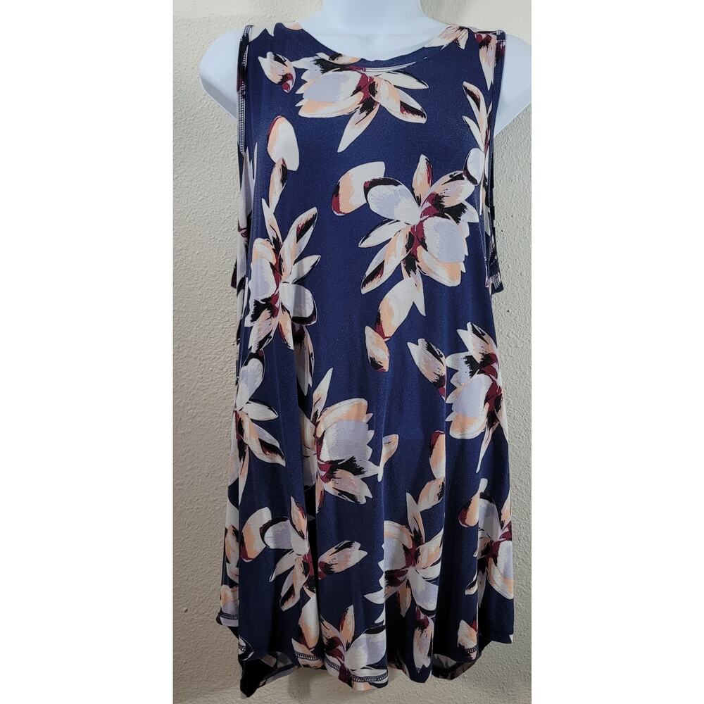 Livi Blue Pink Floral Print Sleeveless Top 14 16 Lightweight Soft Stretchy